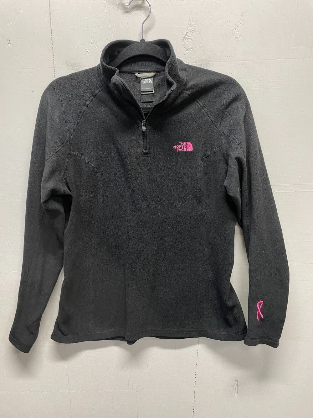 The North Face Black Breast Cancer Pink Logo Mock Neck 1/4 Zip Jacket Sz Medium
